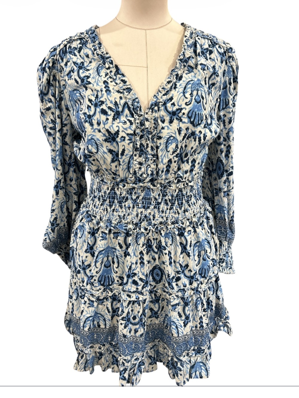 Love the Label Elenor floral print midi dress blue and white size large